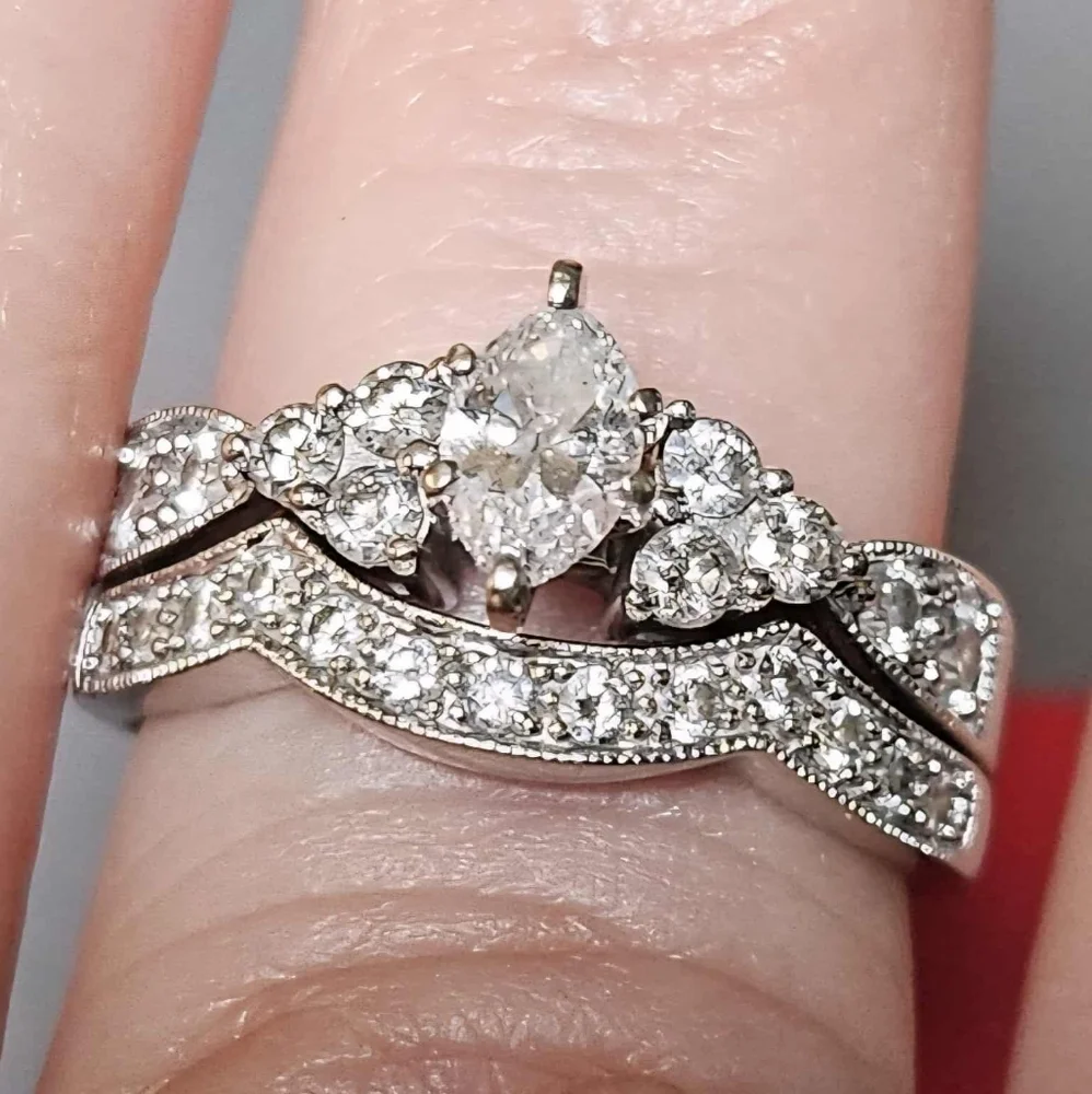 Wedding Set Natural Diamond Rings, 14K White Gold - Picture 1 of 7